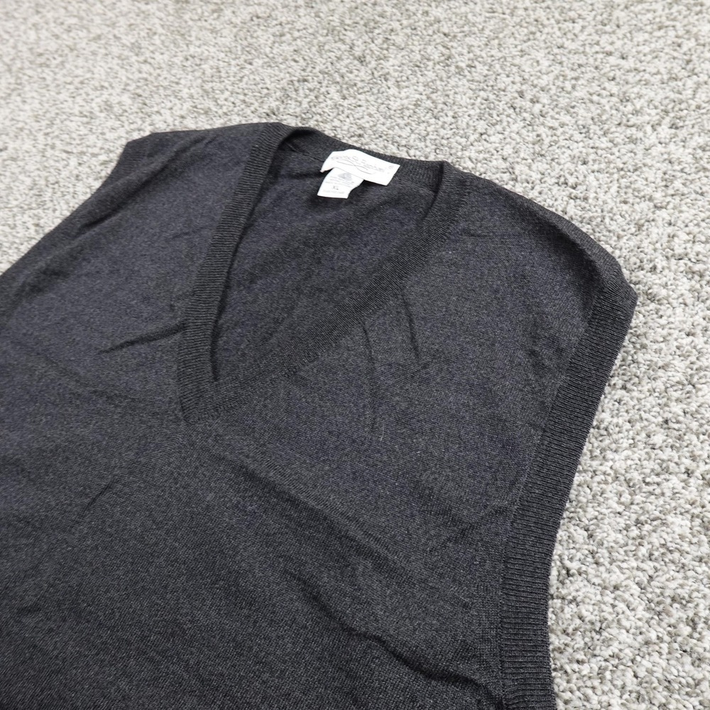 Merino Wool Sweater Vest Mens XL Black‎ Gray V Neck Knit Grandpa Academia Golf